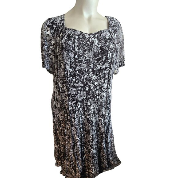 Womens 3X Black & White Floral Dress Maggie Barnes For Catherines JJ4085 - Picture 1 of 11